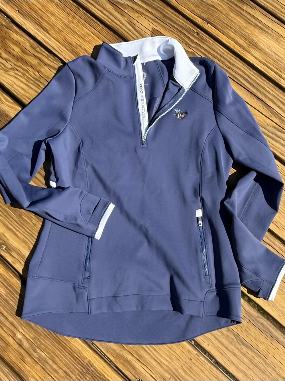 Zero Restriction Quarter-Zip Pullover Jacket in Navy with Contrast Trim